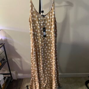 Fashion Nova Tan Polka Dot Maxi Dress